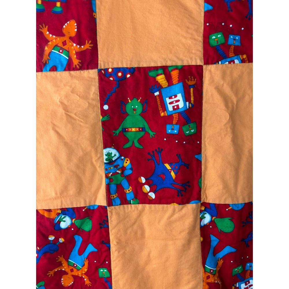 Marvin the Martian Looney Tunes Handmade Quilt Reversible Robot Space Blanket - Picture 11 of 14